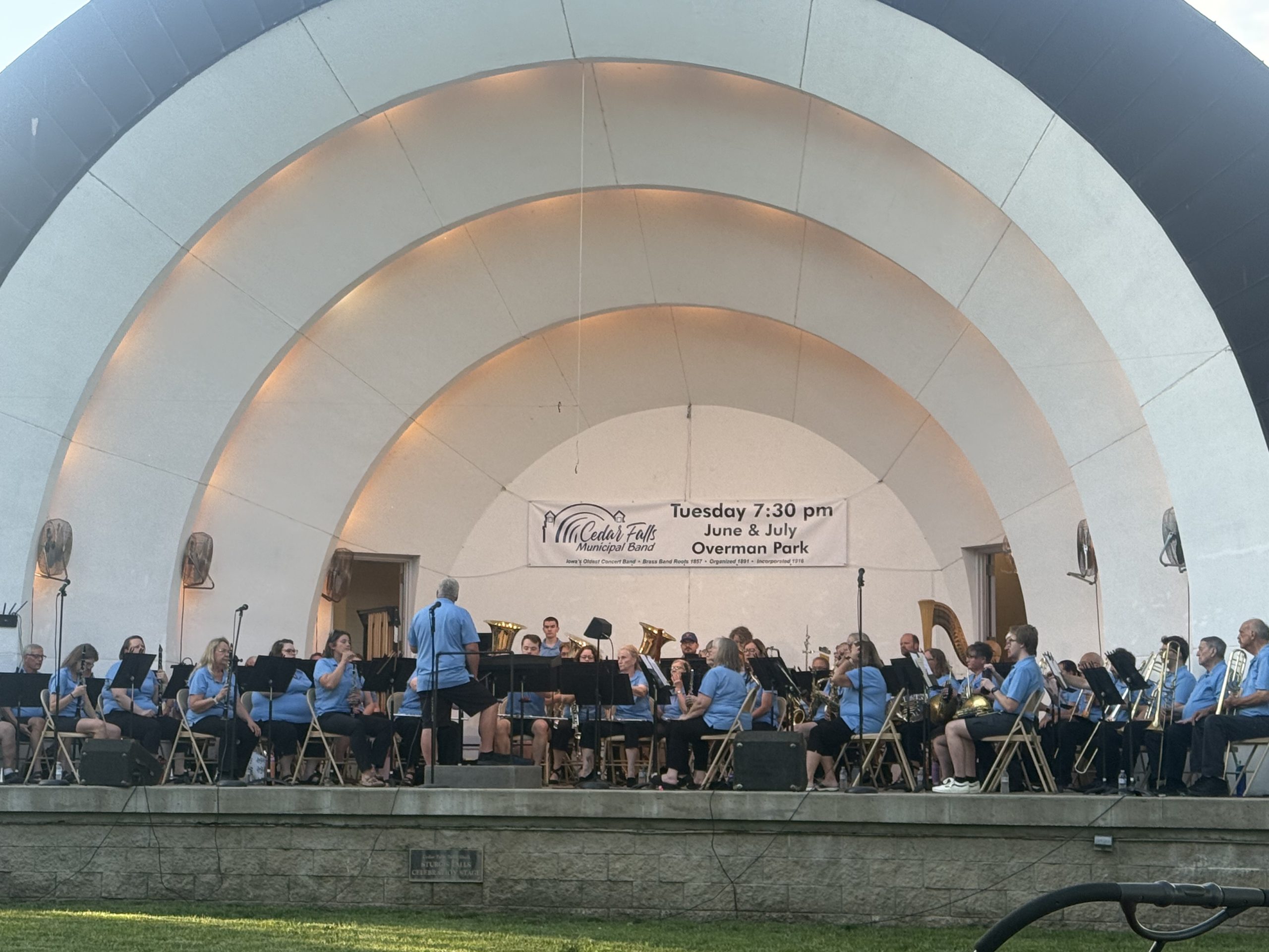 The Cedar Falls Municipal Band plays for the Cedar Falls community under the Overman Park bandshell.
