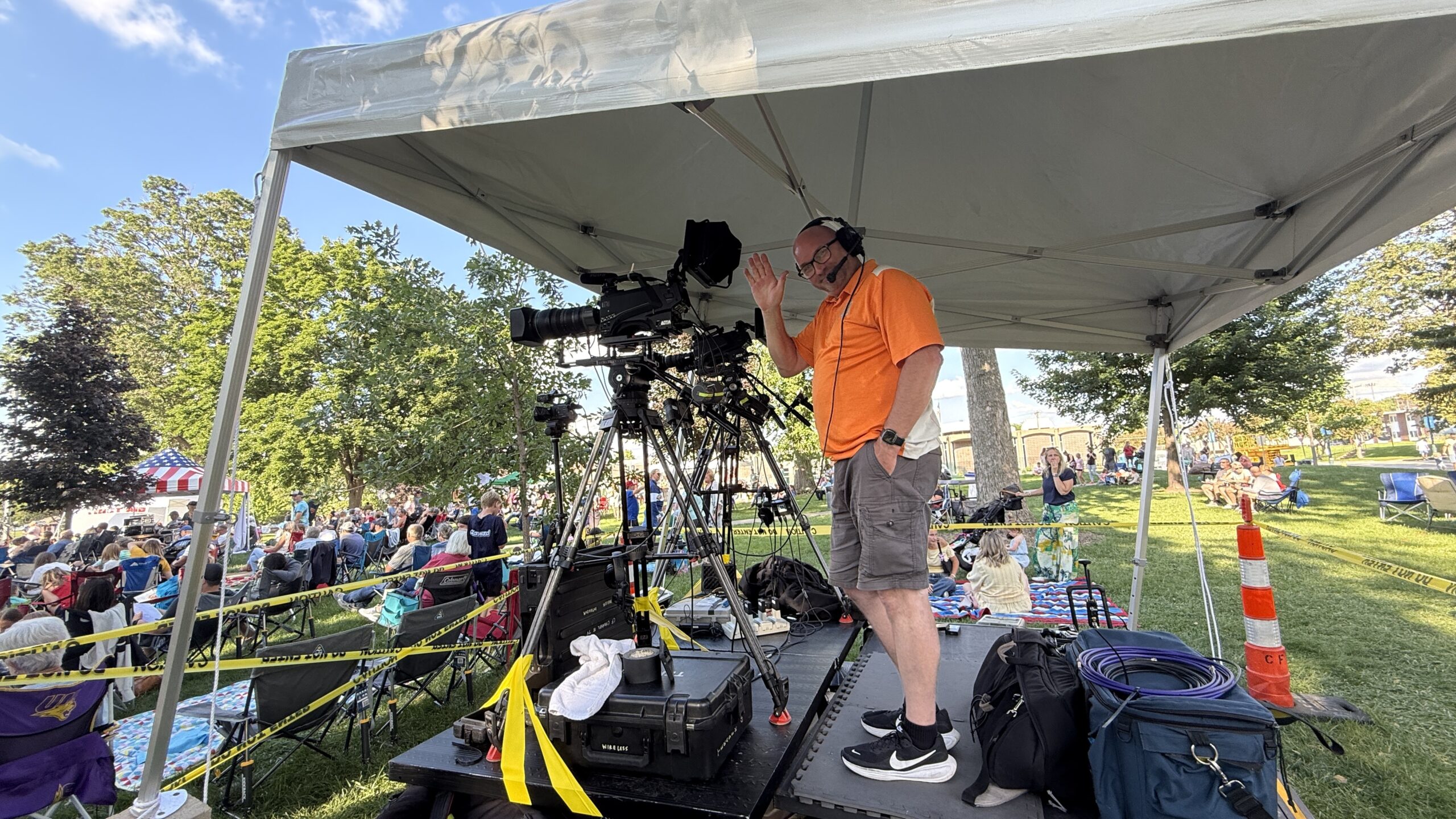 Denny Bowman, CFTV Supervisor, is busy capturing the opening ceremony of Sturgis Falls 2026, but never too busy to smile when recognized by a friend. This year, Sturgis Falls marked its 50th anniversary.